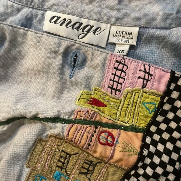 Y2K FUNKY JACKET MIAMI BEACH ART EMBROIDERED CITY DEMIN BLUE COLORS SZ XS RETRO - Picture 16 of 16